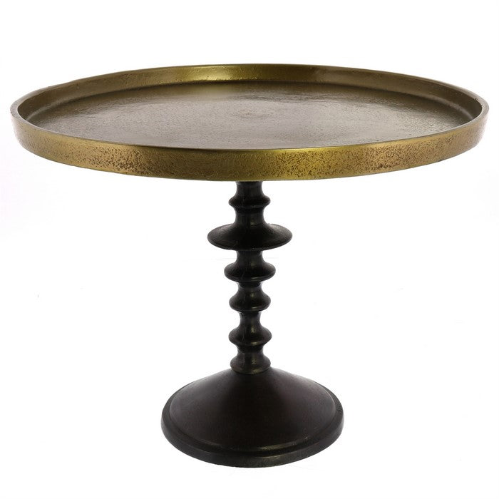 Metal Frame Pedestal with Turned Base, Large, Black and Brass