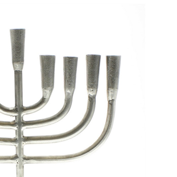 Menorah Style Cast Aluminum Frame Candle Holder, Silver