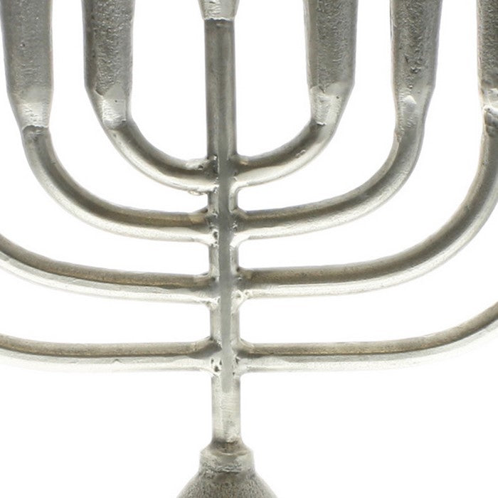 Menorah Style Cast Aluminum Frame Candle Holder, Silver