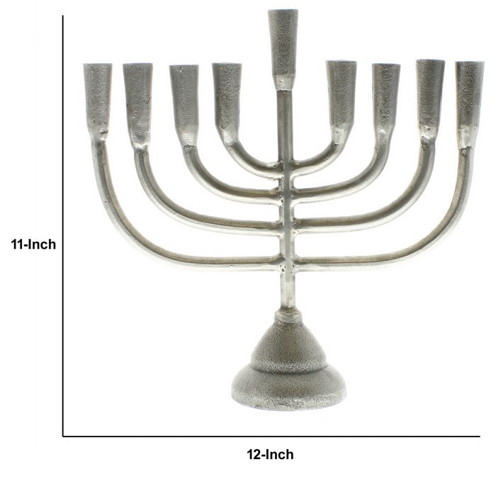 Menorah Style Cast Aluminum Frame Candle Holder, Silver