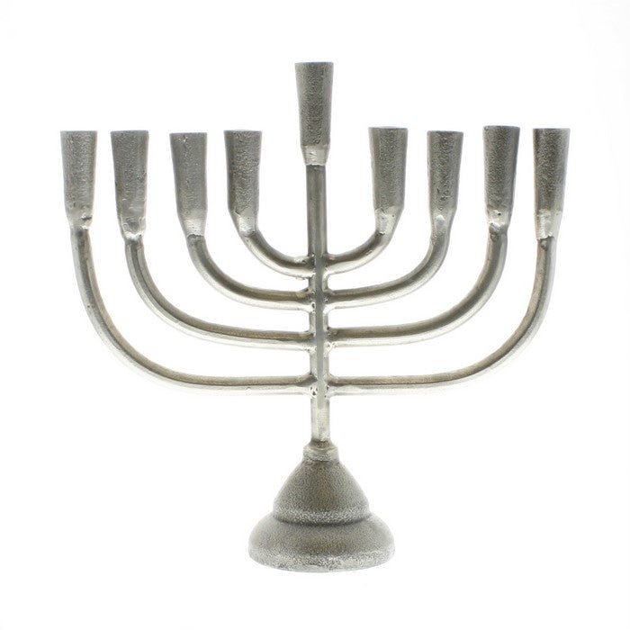 Menorah Style Cast Aluminum Frame Candle Holder, Silver