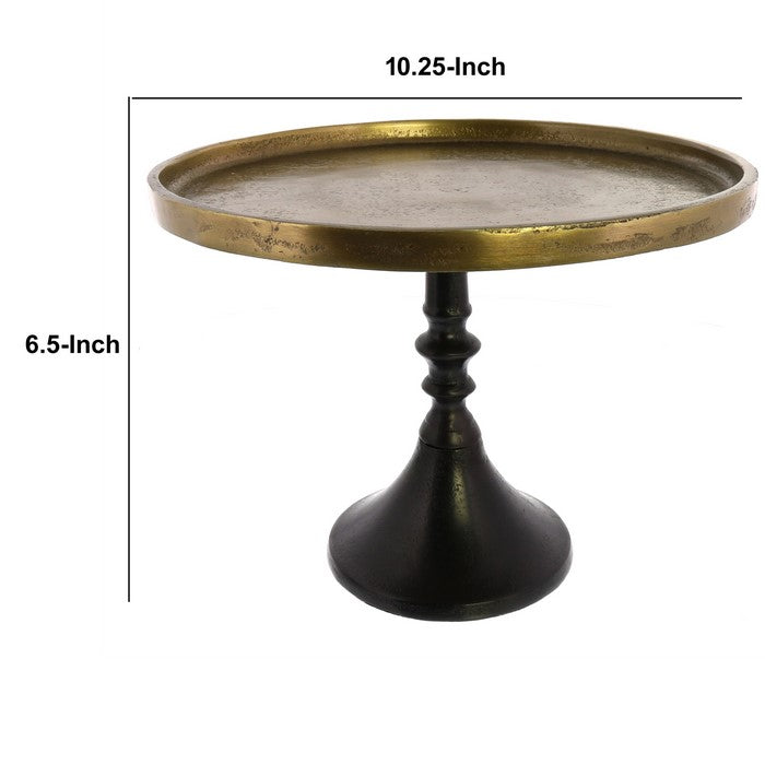 Metal Pedestal with Turned Base, Large, Black and Brass