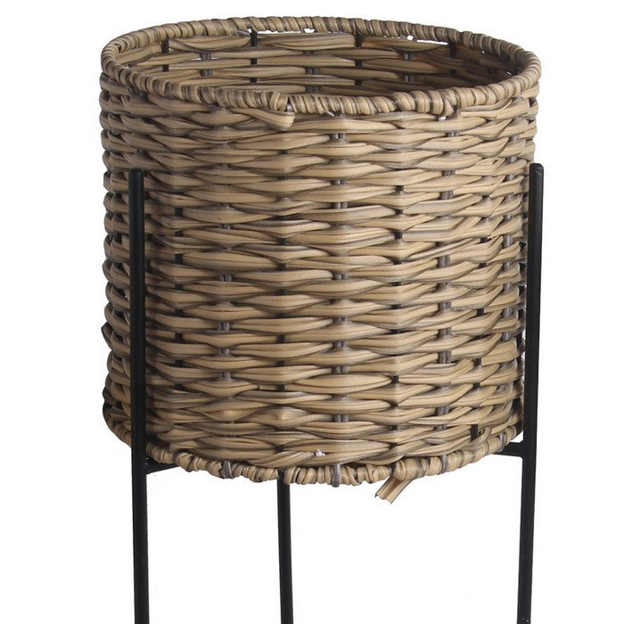 Rattan Woven Planter with Metal Tubular Base, Set of 3, Brown and Black