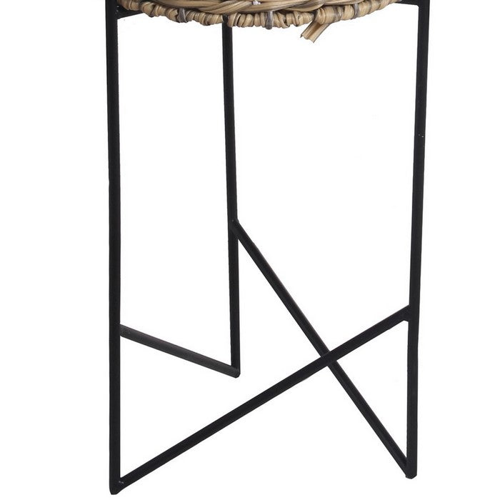 Rattan Woven Planter with Metal Tubular Base, Set of 3, Brown and Black