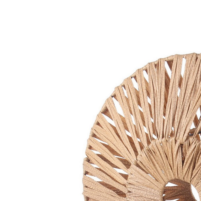 Rattan Woven Round Tabletop Decor with Rectangular Base, Black and Brown