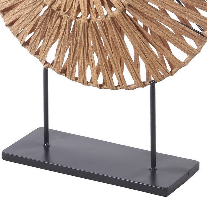 Rattan Woven Round Tabletop Decor with Rectangular Base, Black and Brown