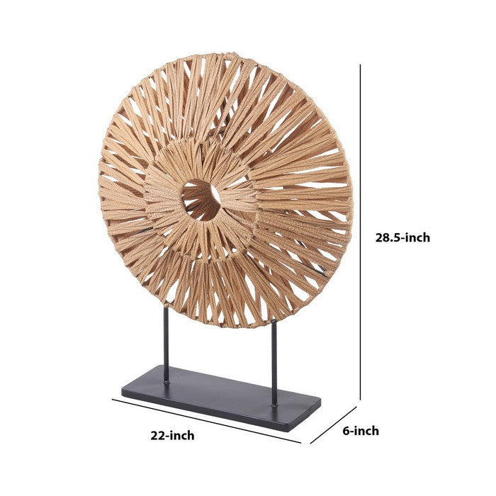 Rattan Woven Round Tabletop Decor with Rectangular Base, Black and Brown