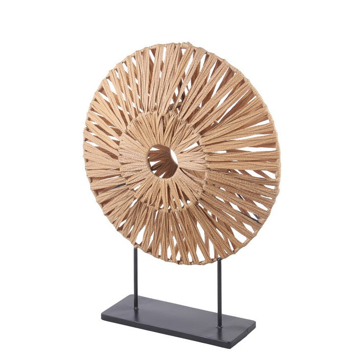 Rattan Woven Round Tabletop Decor with Rectangular Base, Black and Brown