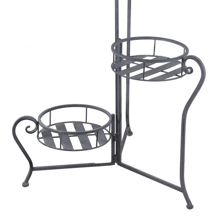Adjustable 3 Tier Metal Plant Stand with Round Slatted Top, Gray