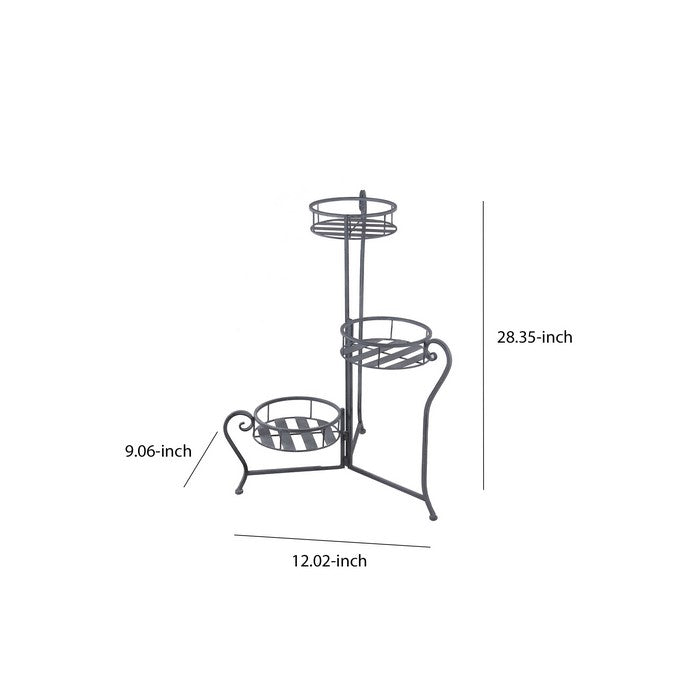 Adjustable 3 Tier Metal Plant Stand with Round Slatted Top, Gray