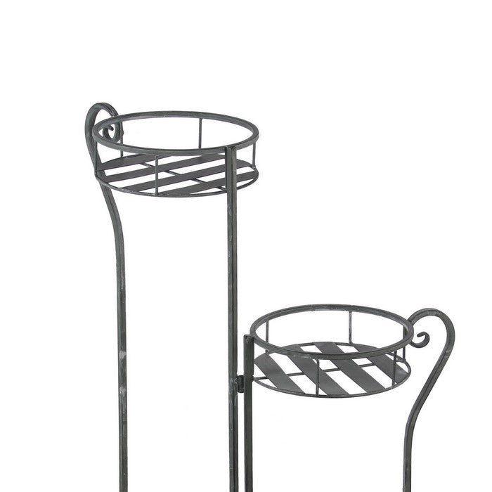Adjustable 3 Tier Metal Plant Stand with Round Slatted Top, Black