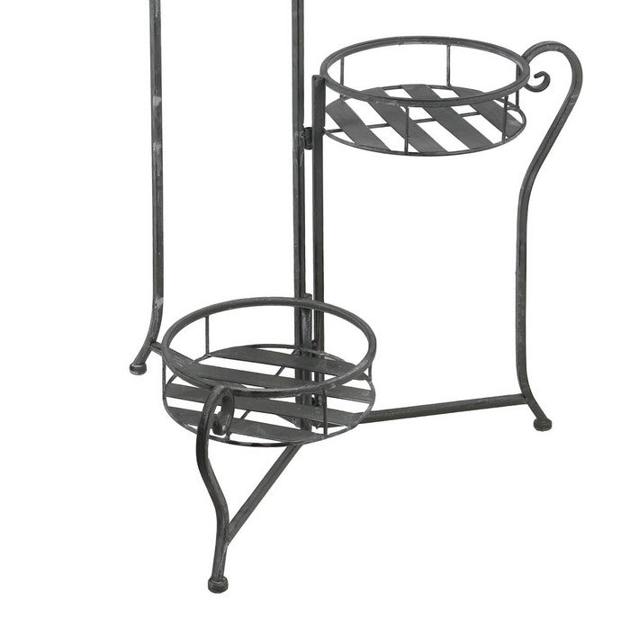 Adjustable 3 Tier Metal Plant Stand with Round Slatted Top, Black