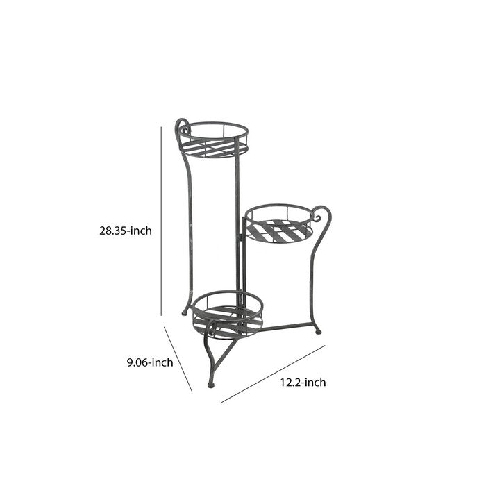 Adjustable 3 Tier Metal Plant Stand with Round Slatted Top, Black
