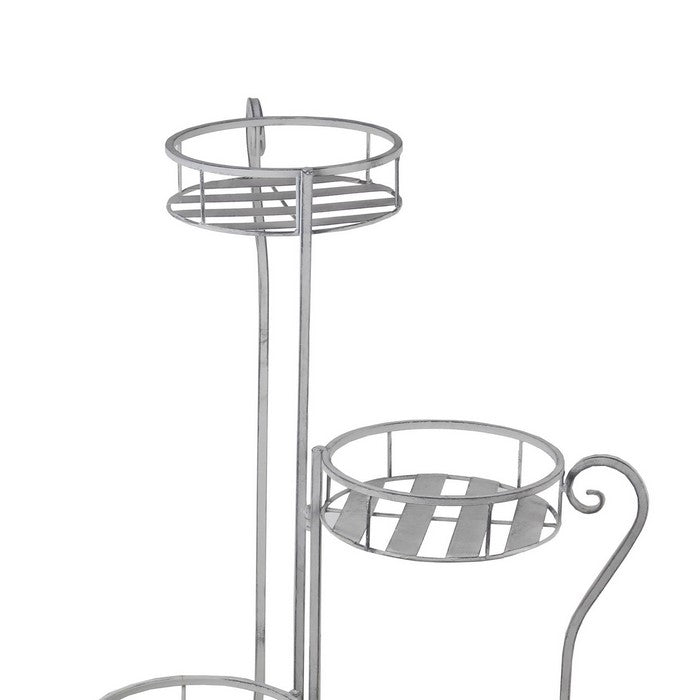 Adjustable 3 Tier Metal Plant Stand with Round Slatted Top, Washed White
