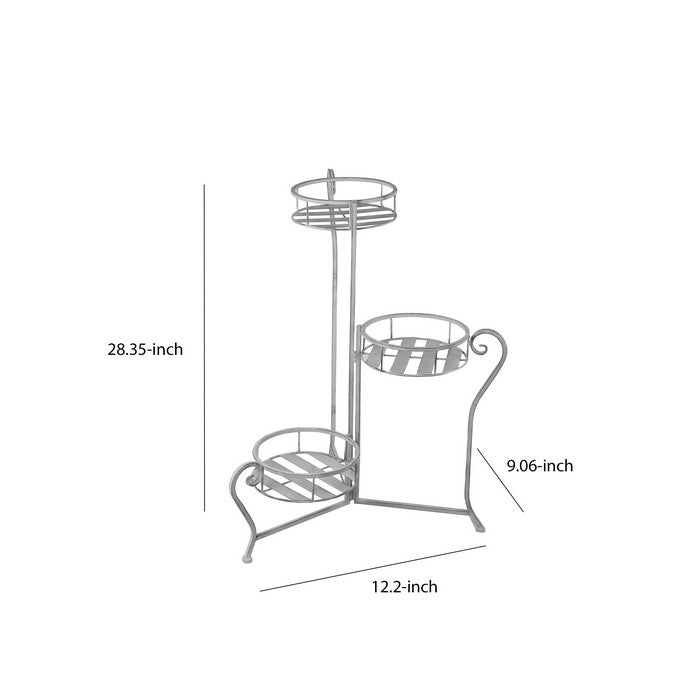 Adjustable 3 Tier Metal Plant Stand with Round Slatted Top, Washed White