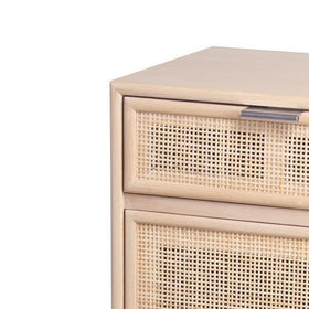 1 Door and 1 Drawer Wooden Accent Chest with Mesh Pattern Front,Light Brown