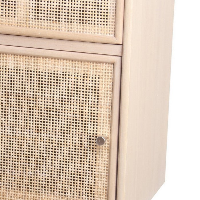 1 Door and 1 Drawer Wooden Accent Chest with Mesh Pattern Front,Light Brown