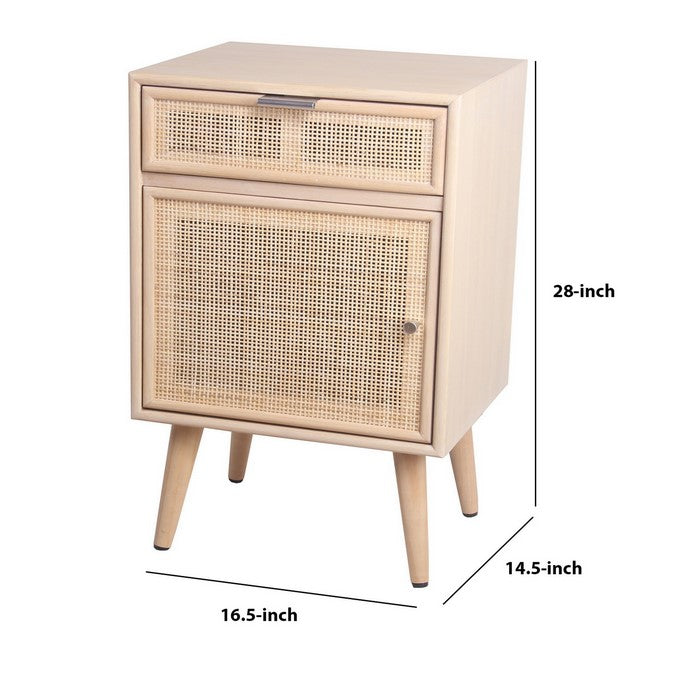 1 Door and 1 Drawer Wooden Accent Chest with Mesh Pattern Front,Light Brown