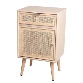 1 Door and 1 Drawer Wooden Accent Chest with Mesh Pattern Front,Light Brown