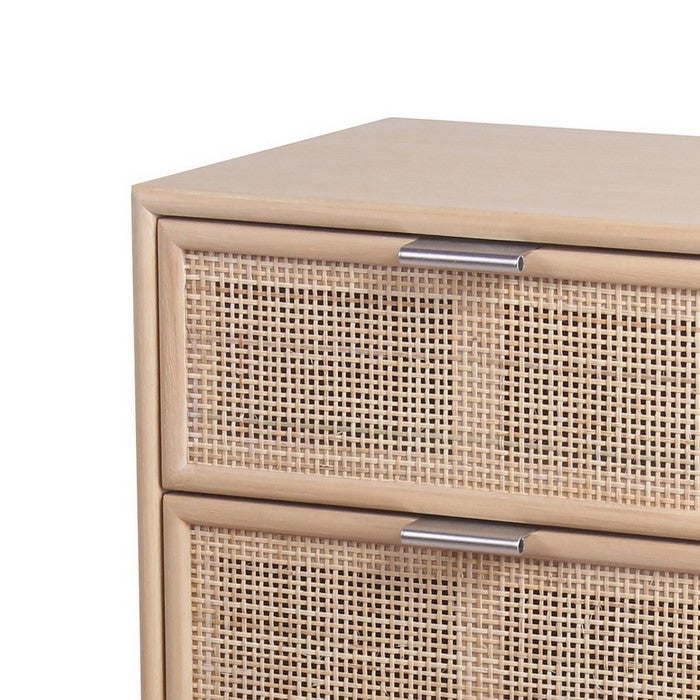 3 Drawer Wooden Accent Chest with Mesh Pattern Front, Light Brown