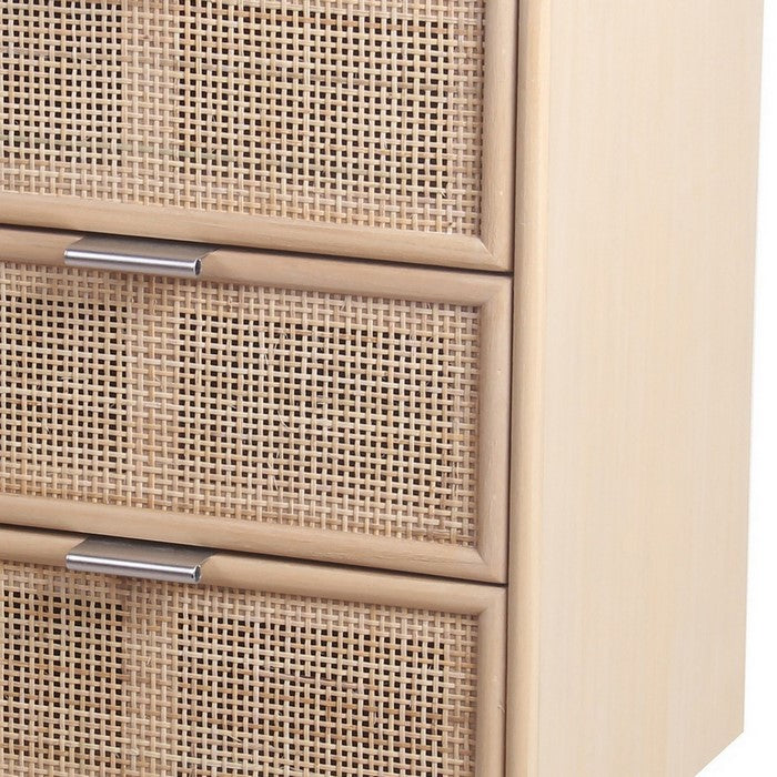 3 Drawer Wooden Accent Chest with Mesh Pattern Front, Light Brown
