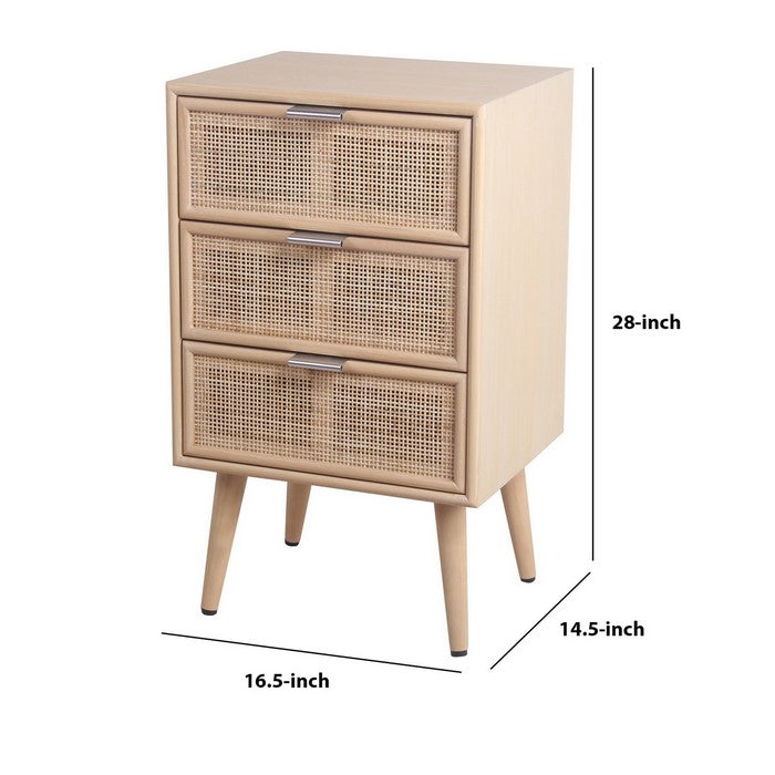 3 Drawer Wooden Accent Chest with Mesh Pattern Front, Light Brown