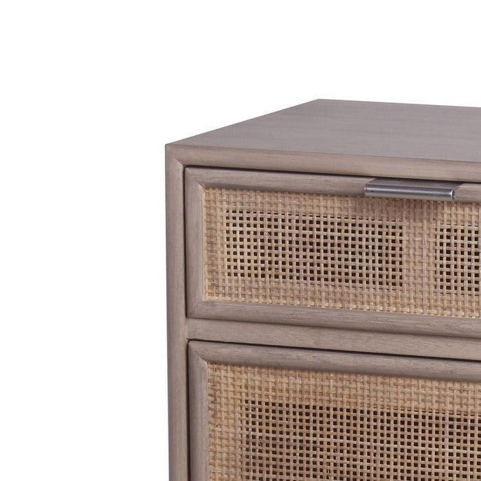 1 Door and 1 Drawer Wooden Accent Chest with Mesh Pattern Front, Gray