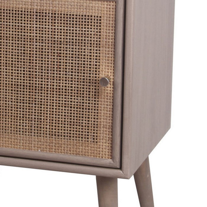 1 Door and 1 Drawer Wooden Accent Chest with Mesh Pattern Front, Gray