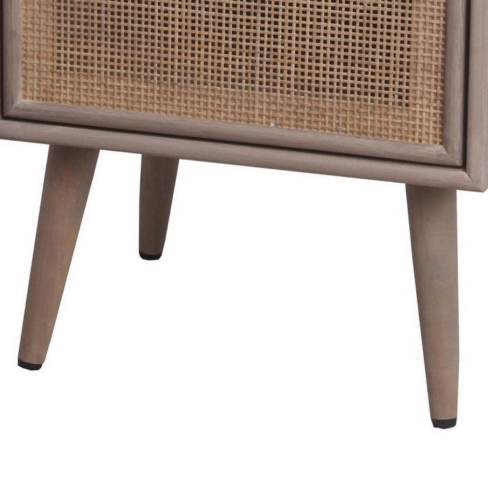 1 Door and 1 Drawer Wooden Accent Chest with Mesh Pattern Front, Gray
