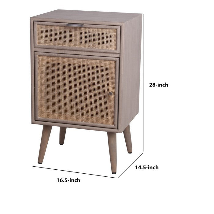 1 Door and 1 Drawer Wooden Accent Chest with Mesh Pattern Front, Gray