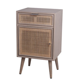 1 Door and 1 Drawer Wooden Accent Chest with Mesh Pattern Front, Gray