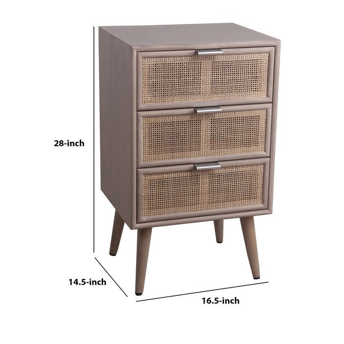 3 Drawer Wooden Accent Chest with Mesh Pattern Front, Gray