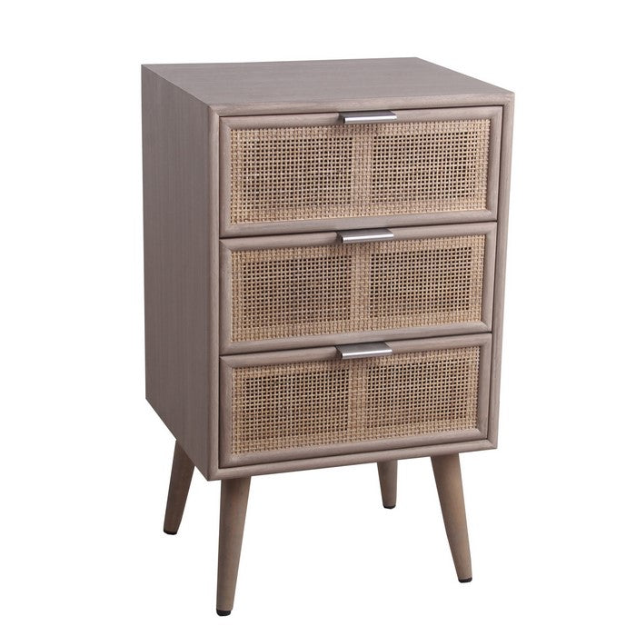 3 Drawer Wooden Accent Chest with Mesh Pattern Front, Gray