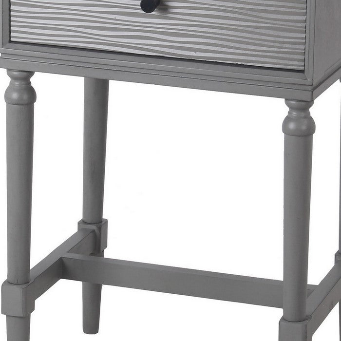 2 Drawer Wooden Accent Stand with Round Tapered Legs, Gray