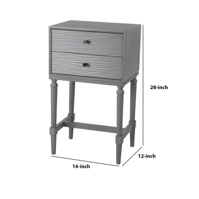2 Drawer Wooden Accent Stand with Round Tapered Legs, Gray