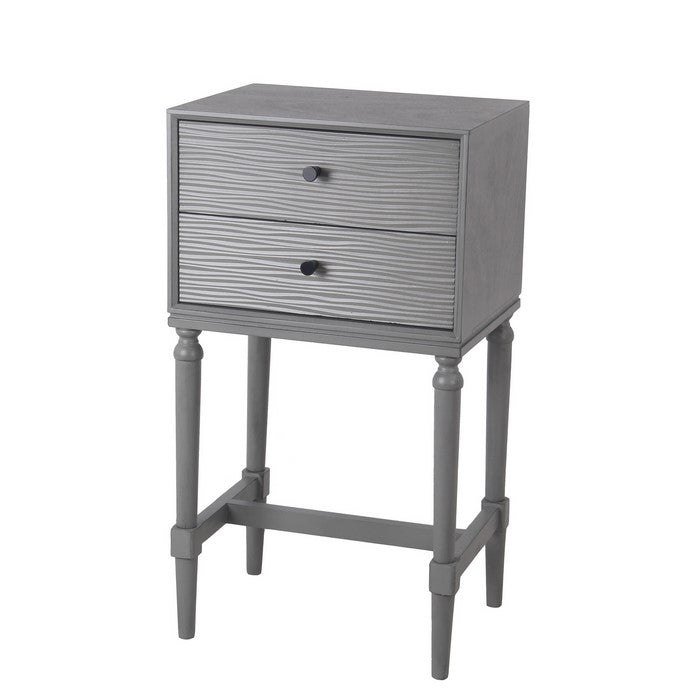 2 Drawer Wooden Accent Stand with Round Tapered Legs, Gray