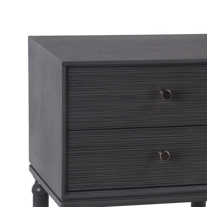 2 Drawer Wooden Accent Stand with Round Tapered Legs, Dark Gray