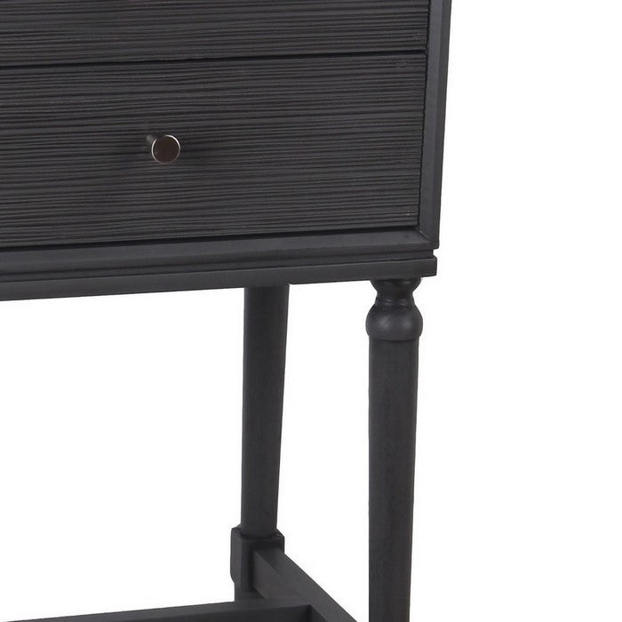 2 Drawer Wooden Accent Stand with Round Tapered Legs, Dark Gray