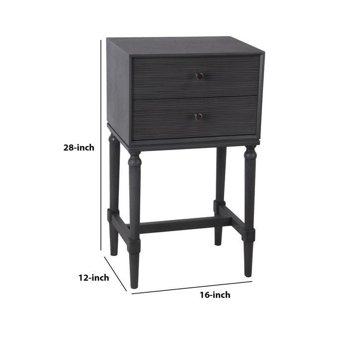 2 Drawer Wooden Accent Stand with Round Tapered Legs, Dark Gray
