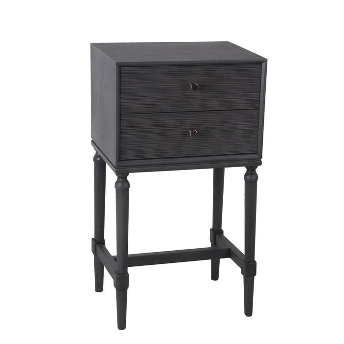 2 Drawer Wooden Accent Stand with Round Tapered Legs, Dark Gray