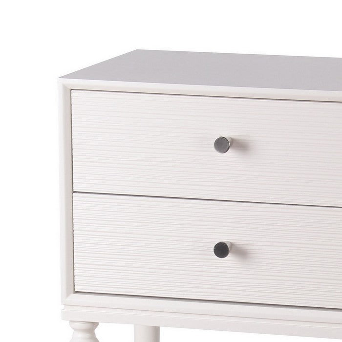 2 Drawer Wooden Accent Stand with Round Tapered Legs, White
