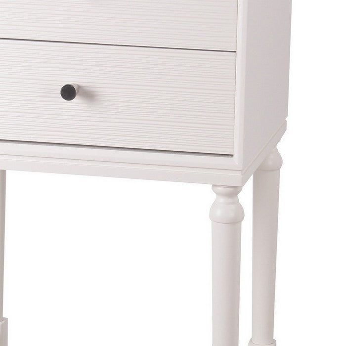 2 Drawer Wooden Accent Stand with Round Tapered Legs, White