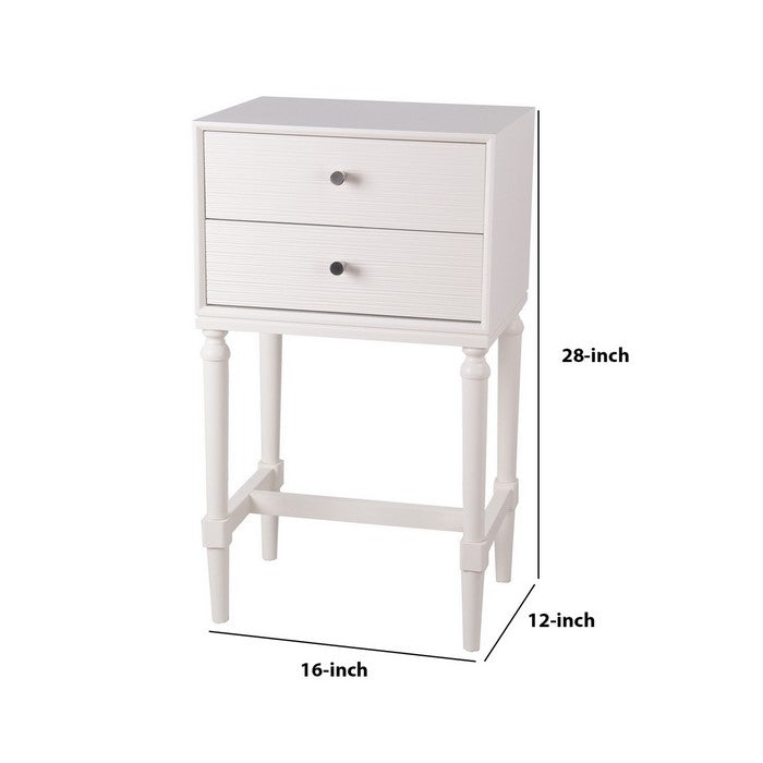 2 Drawer Wooden Accent Stand with Round Tapered Legs, White