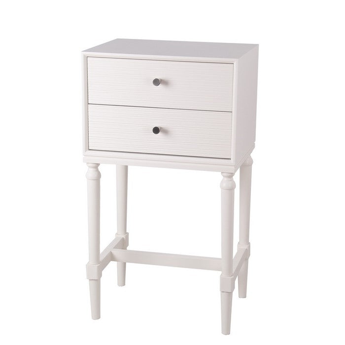 2 Drawer Wooden Accent Stand with Round Tapered Legs, White