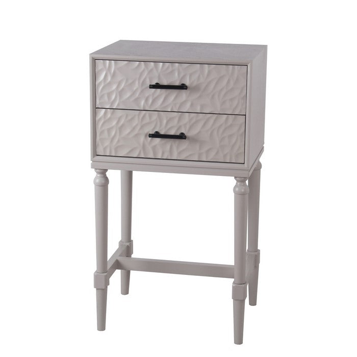 2 Drawer Wooden Accent Stand with Leaf Embossed Texture, Gray