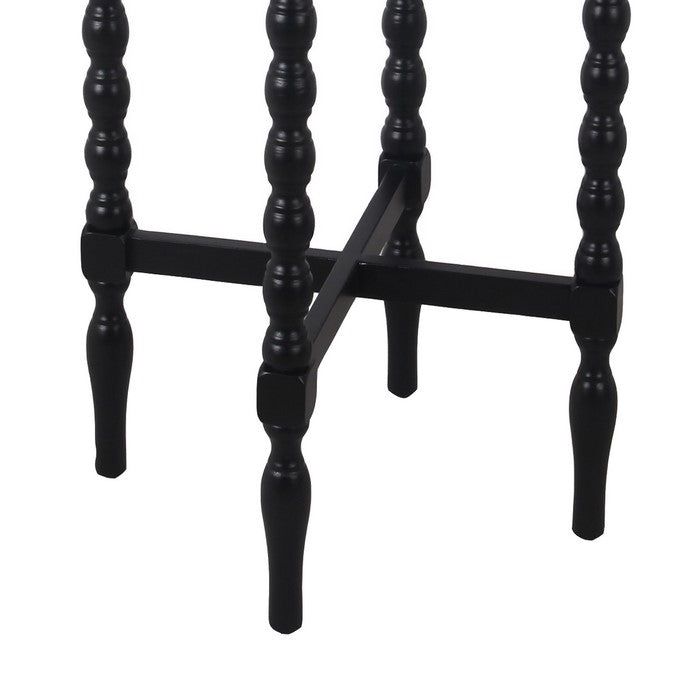 Wooden Round Accent Table with Tray Top and Beaded Turned Legs, Black