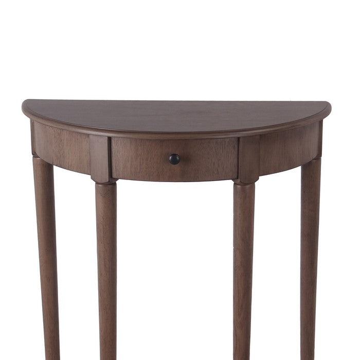 1 Drawer Half Moon Console Table with Round Legs, Small, Brown