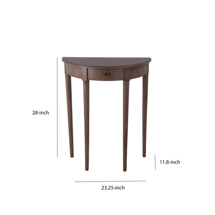 1 Drawer Half Moon Console Table with Round Legs, Small, Brown