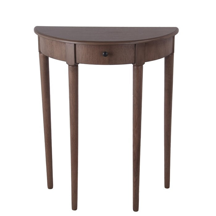 1 Drawer Half Moon Console Table with Round Legs, Small, Brown