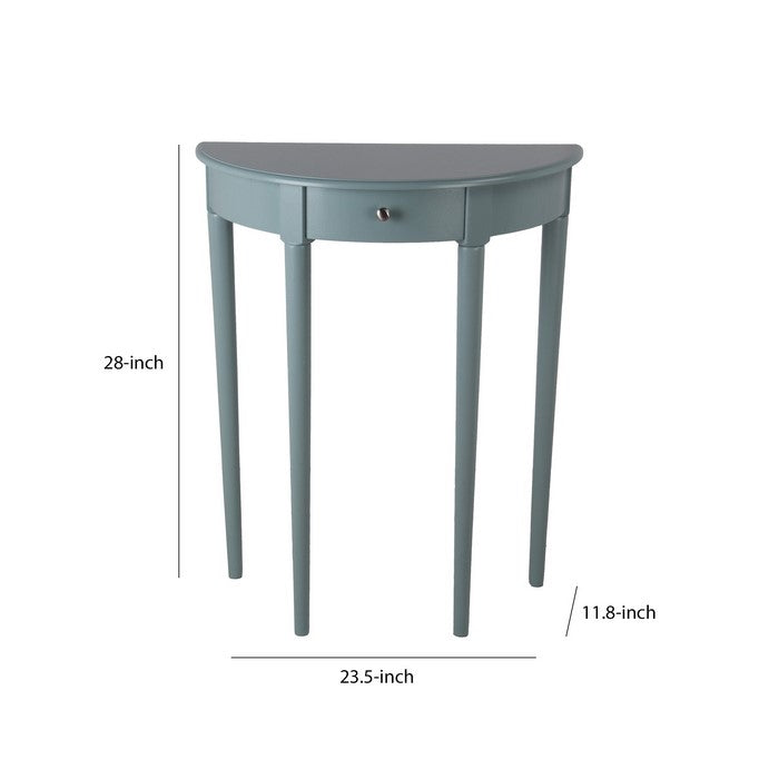 1 Drawer Half Moon Console Table with Round Legs, Small, Sage Blue